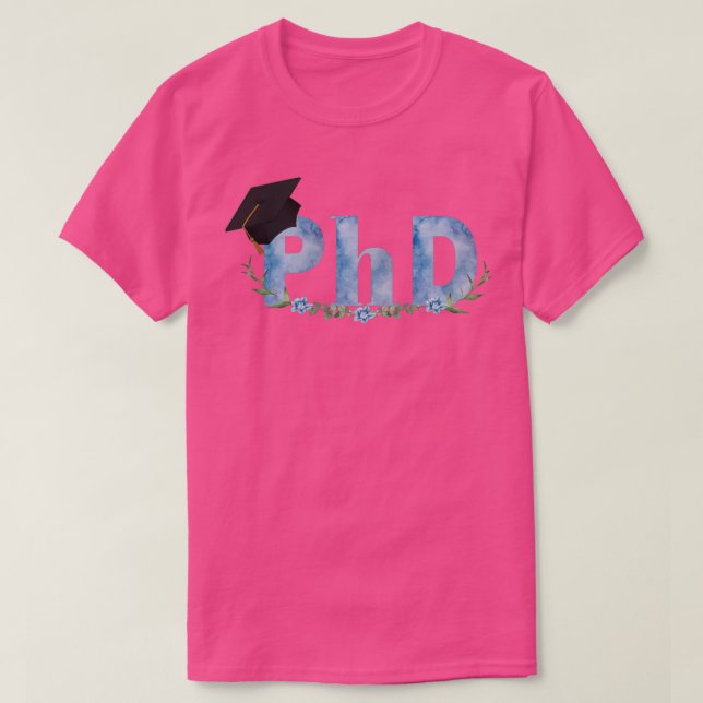 T-shirt Aquarelle bleue PhD avec branches vertes flux bleu (Design devant)
