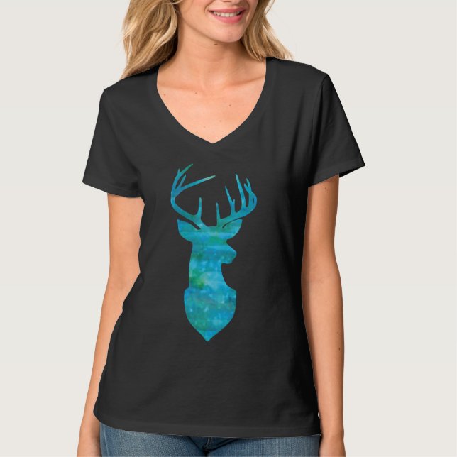T-shirt Aquarelle Blue Green Deer (Devant)