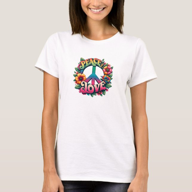 T-shirt Aquarelle boho paix et amour floral (Devant)