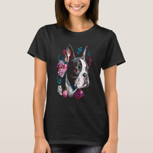 T-shirt Aquarelle Boston Terrier avec fleurs Bostie 17