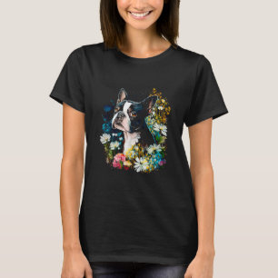 T-shirt Aquarelle Boston Terrier avec fleurs Bostie 18