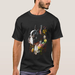 T-shirt Aquarelle Boston Terrier avec fleurs Bostie 79