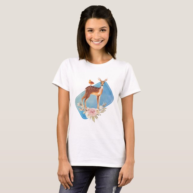T-shirt Aquarelle Brown mignonne Cerf Élégance rustique (Devant entier)