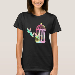 T-shirt Aquarelle Cage Oiseaux Vol Art Oiseau Observation 