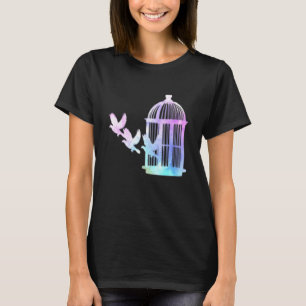 T-shirt Aquarelle Cage Oiseaux Volant Art Oiseau Observati