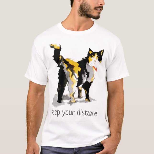 T-shirt Aquarelle Calico Chat "Gardez votre distance" (Devant)