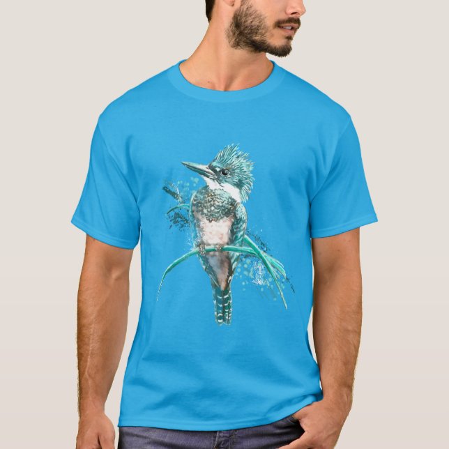 T-shirt Aquarelle Ceinturée Kingfisher Oiseau Art animal (Devant)