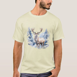 T-shirt Aquarelle Cerf Forêt de neige hivernale Animal