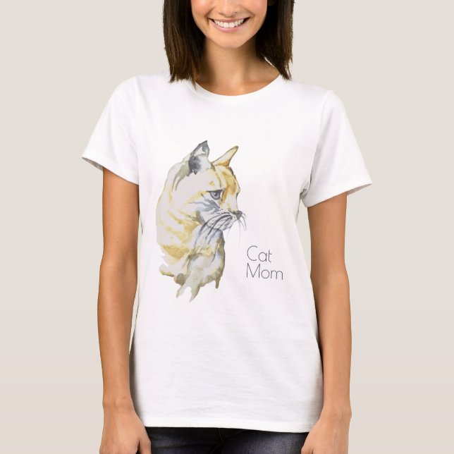 T-shirt Aquarelle Chat Orange Blanc Tabby "Cat Maman" (Devant)