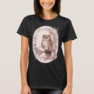 T-shirt Aquarelle Chouette Fleur de cerisier Sakura japona