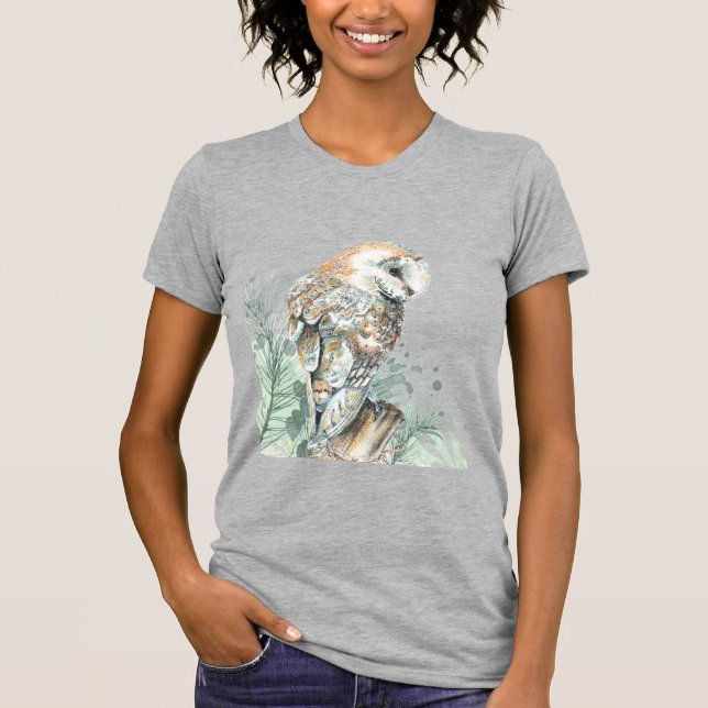 T-shirt Aquarelle Chouette Oiseau Faune Nature Art Ke (Devant)