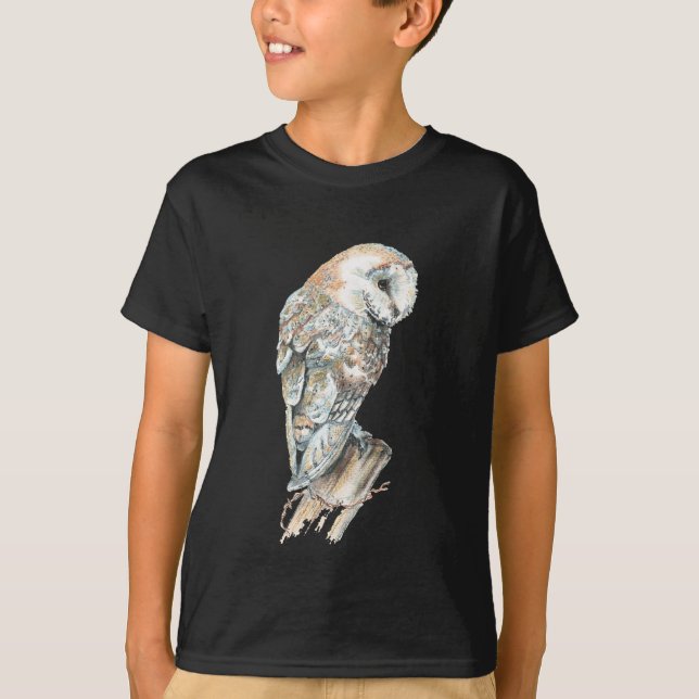 T-shirt Aquarelle Chouette Oiseau Nature Art (Devant)