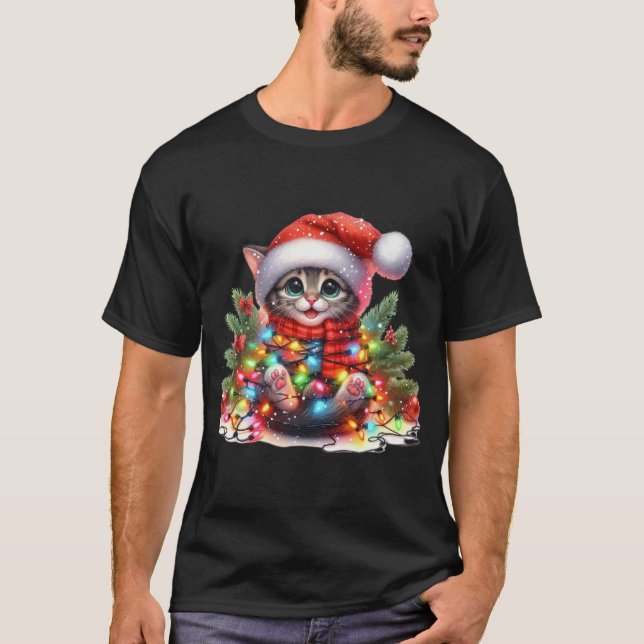 T-shirt Aquarelle Christmas Kitten (Devant)