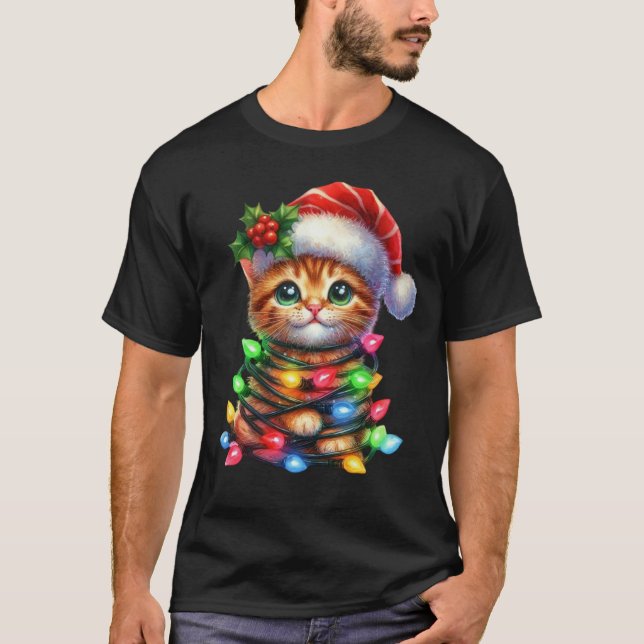 T-shirt Aquarelle Christmas Kitten (Devant)