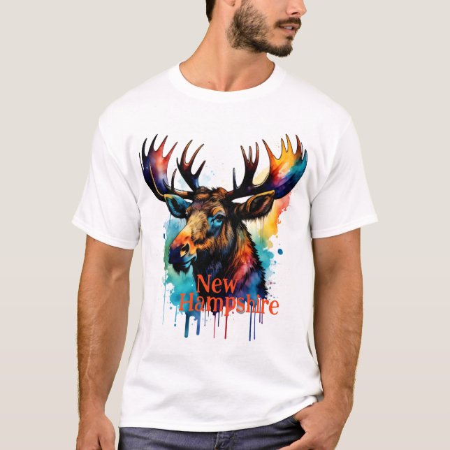 T-shirt Aquarelle colorée Moose New Hampshire (Devant)