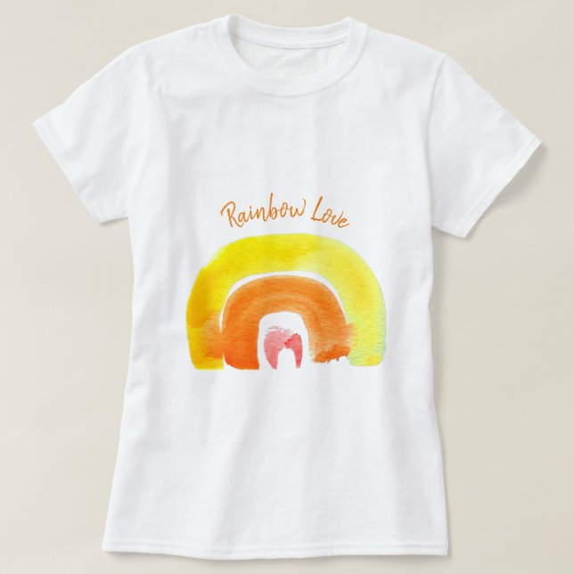 T-shirt Aquarelle d'amour arc-en-ciel orange (Design devant)