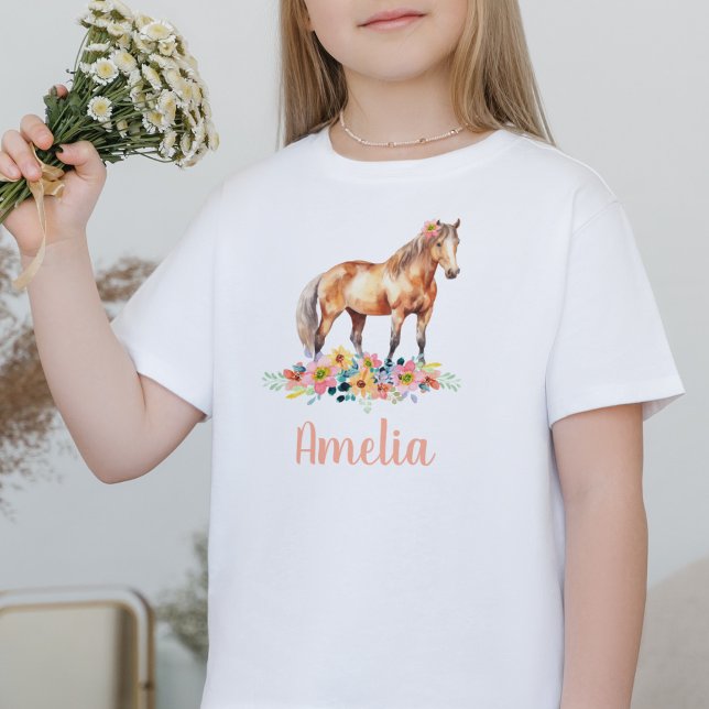 T-shirt Aquarelle de cheval Nom personnalisé Chemise de po (Créateur téléchargé)