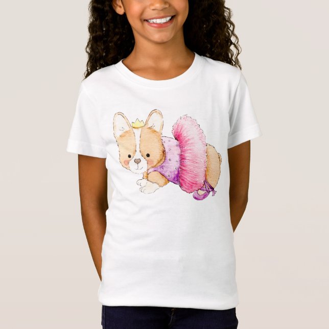 T-Shirt Aquarelle de Corgi Ballerina (Devant)