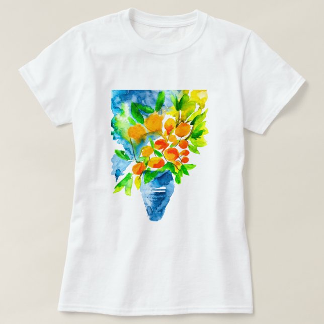 T-shirt Aquarelle de fruits d'art kumquat orange (Design devant)