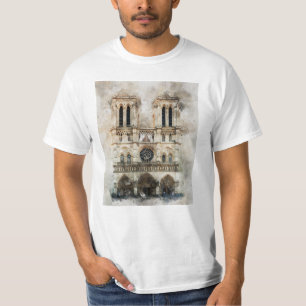 T-shirt Aquarelle de la cathédrale historique Notre-Dame