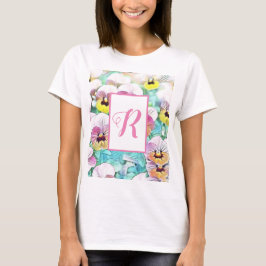 T-shirt Aquarelle de panneaux roses personnalisable monogr