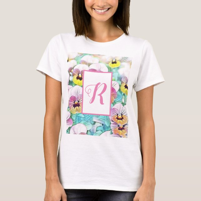 T-shirt Aquarelle de panneaux roses personnalisable monogr (Devant)