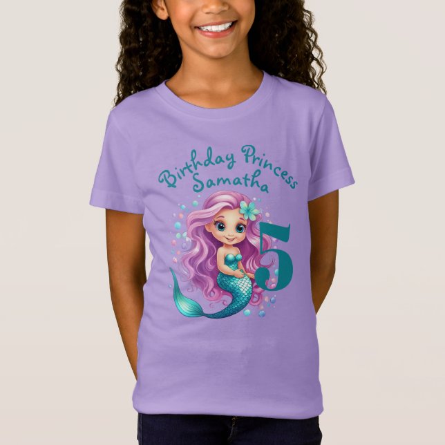 T-Shirt Aquarelle de petite sirène pourpre Fille d'anniver (Devant)