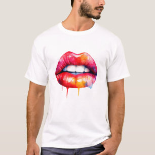 T-shirt aquarelle des lèvres femelles peintes en rouge