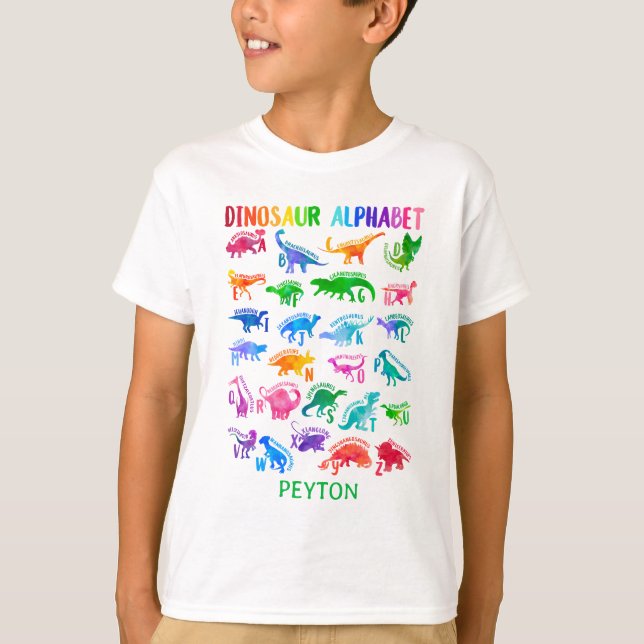 T-shirt Aquarelle Dinosaure Alphabet Dino coloré enfants (Devant)