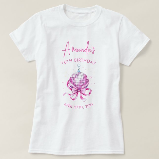 T-shirt Aquarelle Disco Rose Coquette Sweet 16 Anniversair (Design devant)