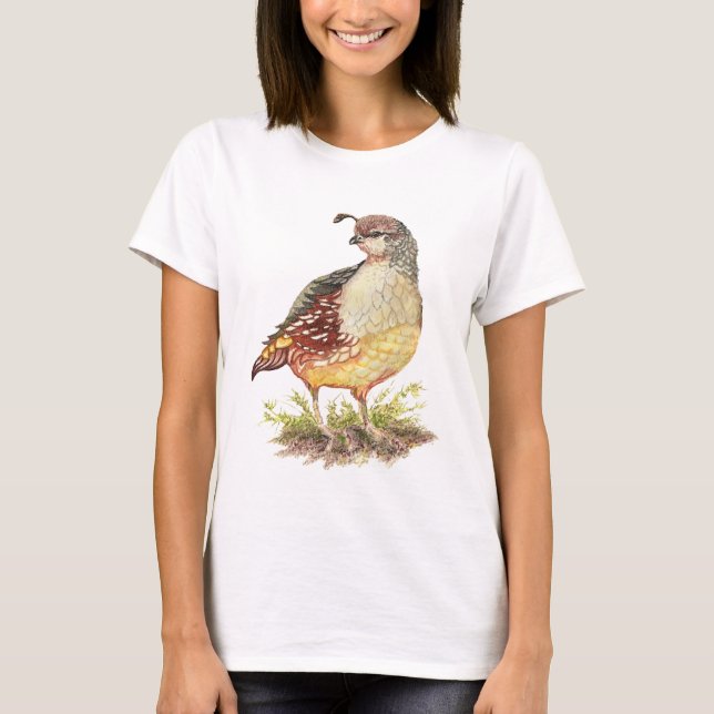 T-shirt Aquarelle d'origine Femme Californie Quail - Bird (Devant)