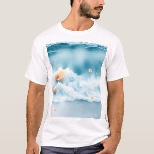 T-shirt Aquarelle douce Vagues océaniques avec coquilles