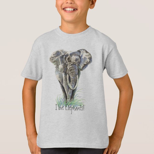 T-shirt Aquarelle Eléphant Africain Animal Nature Art (Devant)