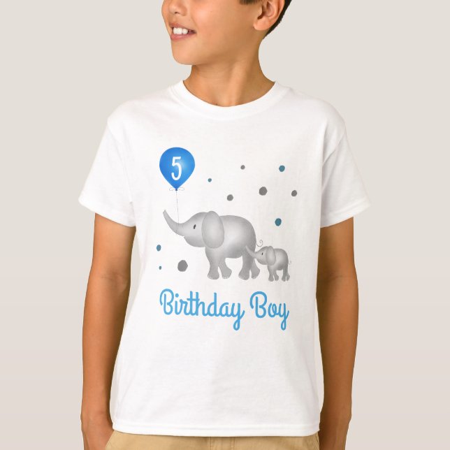 T-shirt Aquarelle Eléphants Bleu Ballons d'anniversaire ga (Devant)