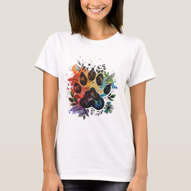 T-shirt Aquarelle Empreinte de patte Boho (Devant)