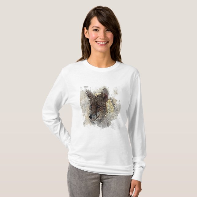 T-shirt Aquarelle et dessin d'un renard (Devant entier)