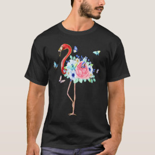 T-shirt Aquarelle Flamant rose Mignonne Avec Fleurs Butte