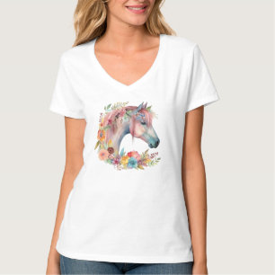 T-shirt Aquarelle Fleur Boho Horse Pastel