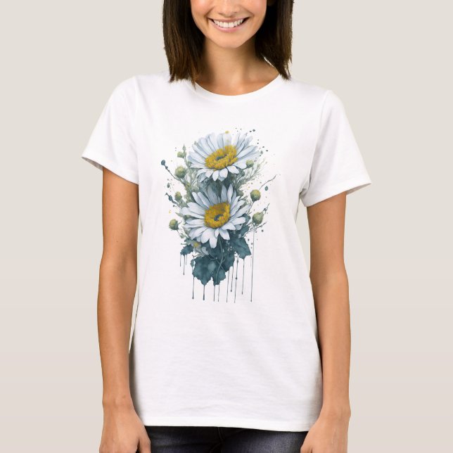T-shirt Aquarelle Fleur marguerite (Devant)