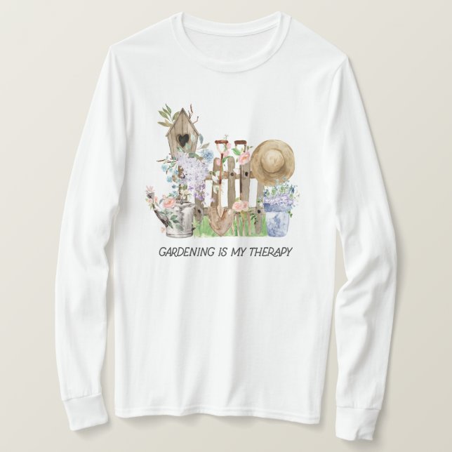 T-shirt Aquarelle Floral Jardinage Outils et Citation amus (Design devant)