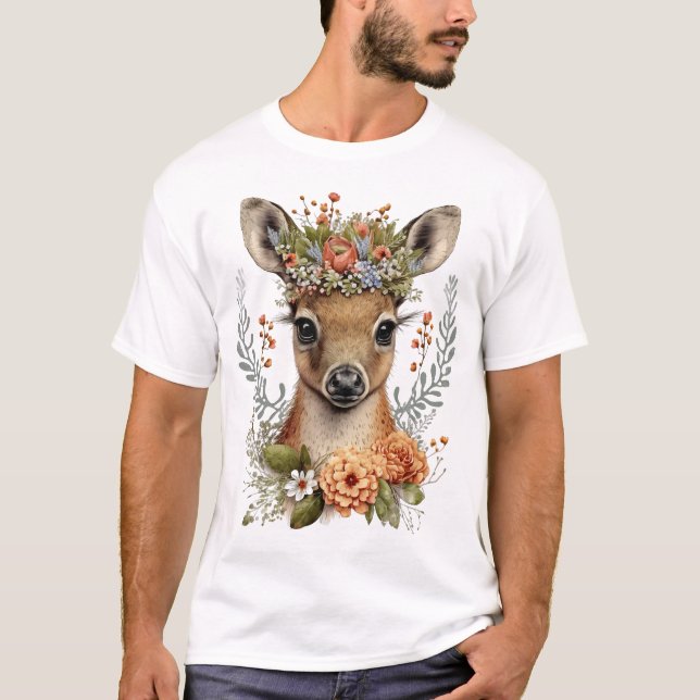 T-shirt Aquarelle florale cerf mou (Devant)