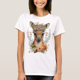 T-shirt Aquarelle florale cerf mou