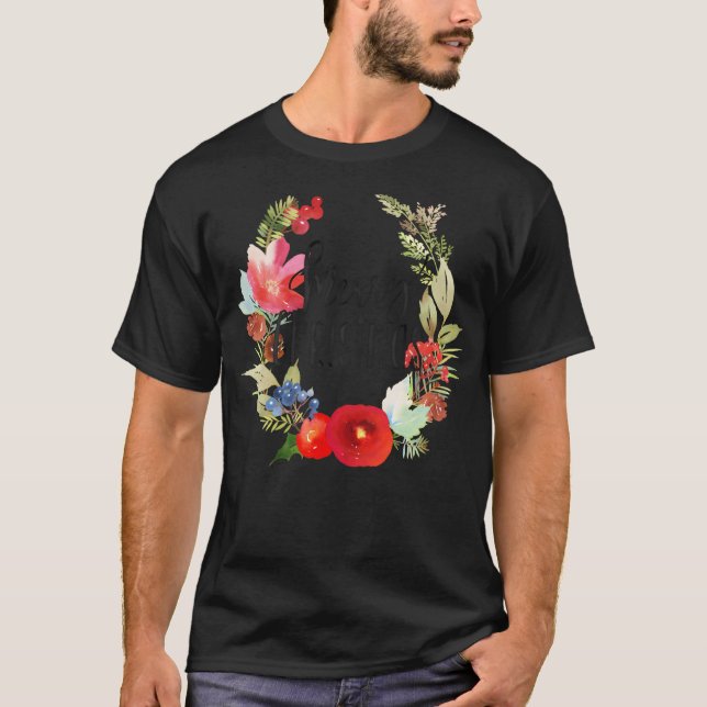 T-shirt Aquarelle Florale couronne de Noël (Devant)