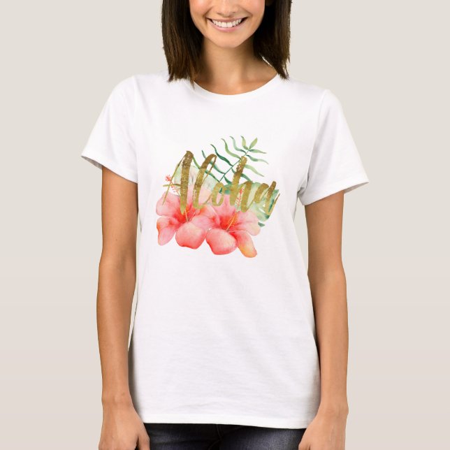 T-shirt Aquarelle florale de ketmie tropicale de feuille (Devant)