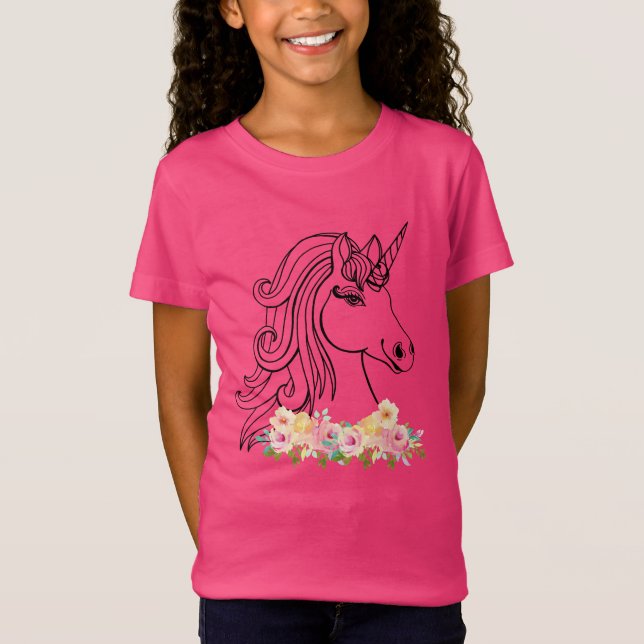 T-Shirt Aquarelle florale licorne (Devant)