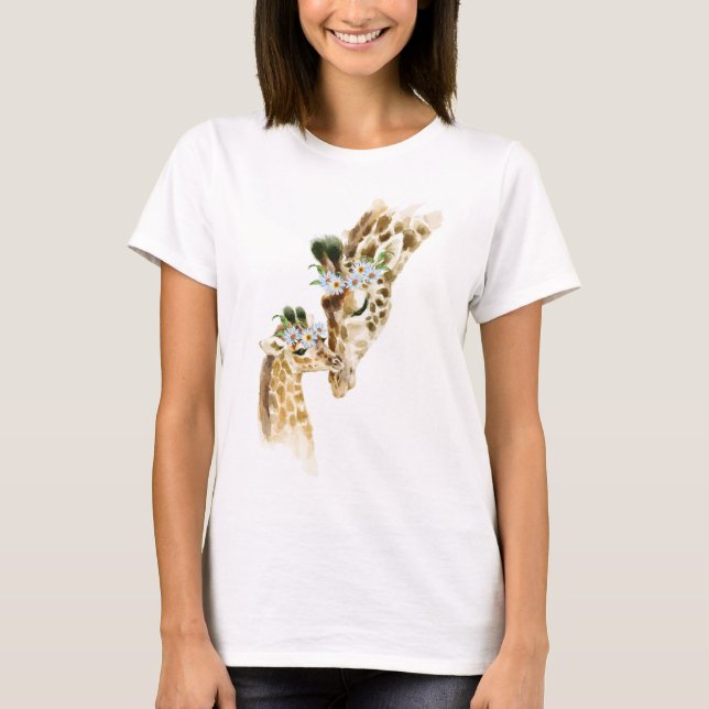 T-shirt Aquarelle, Girafe, maman et bébé, baby shower, n (Devant)