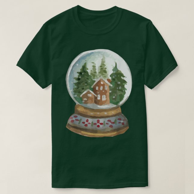 T-shirt Aquarelle Globe des neiges Père Noël (Design devant)