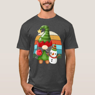 T-shirt Aquarelle Gnome Père Noël Noël Arbre Lumière Noël