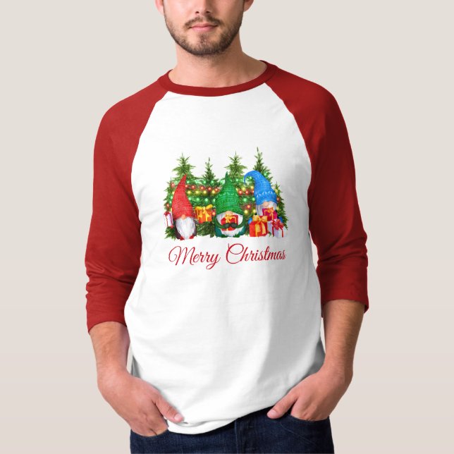 T-shirt Aquarelle Gnomes Red Merry Christmas Sports (Devant)