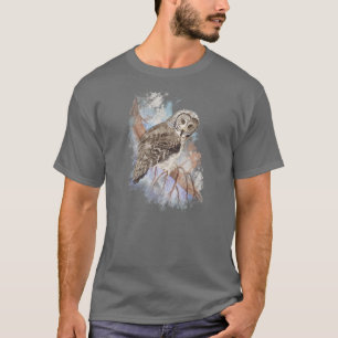T-shirt Aquarelle Grande Chouette gris Oiseau Nature Art